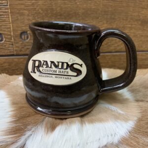 Rand’s Custom Hat Potbelly Coffee Mug. Handmade Stoneware. Mountain Brown