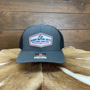 Rand’s Custom Patch Hat baseball caps In Charcoal and Black. Mid profile snapback mesh trucker hat – Richardsons 112 style